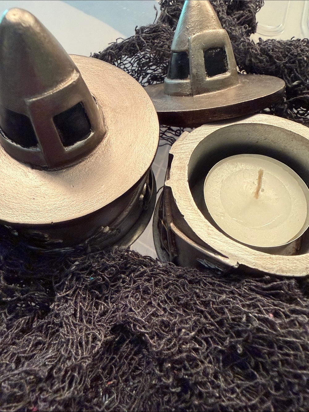 Metallic Silver Witch Hat Tea Light Holders - Home Accents